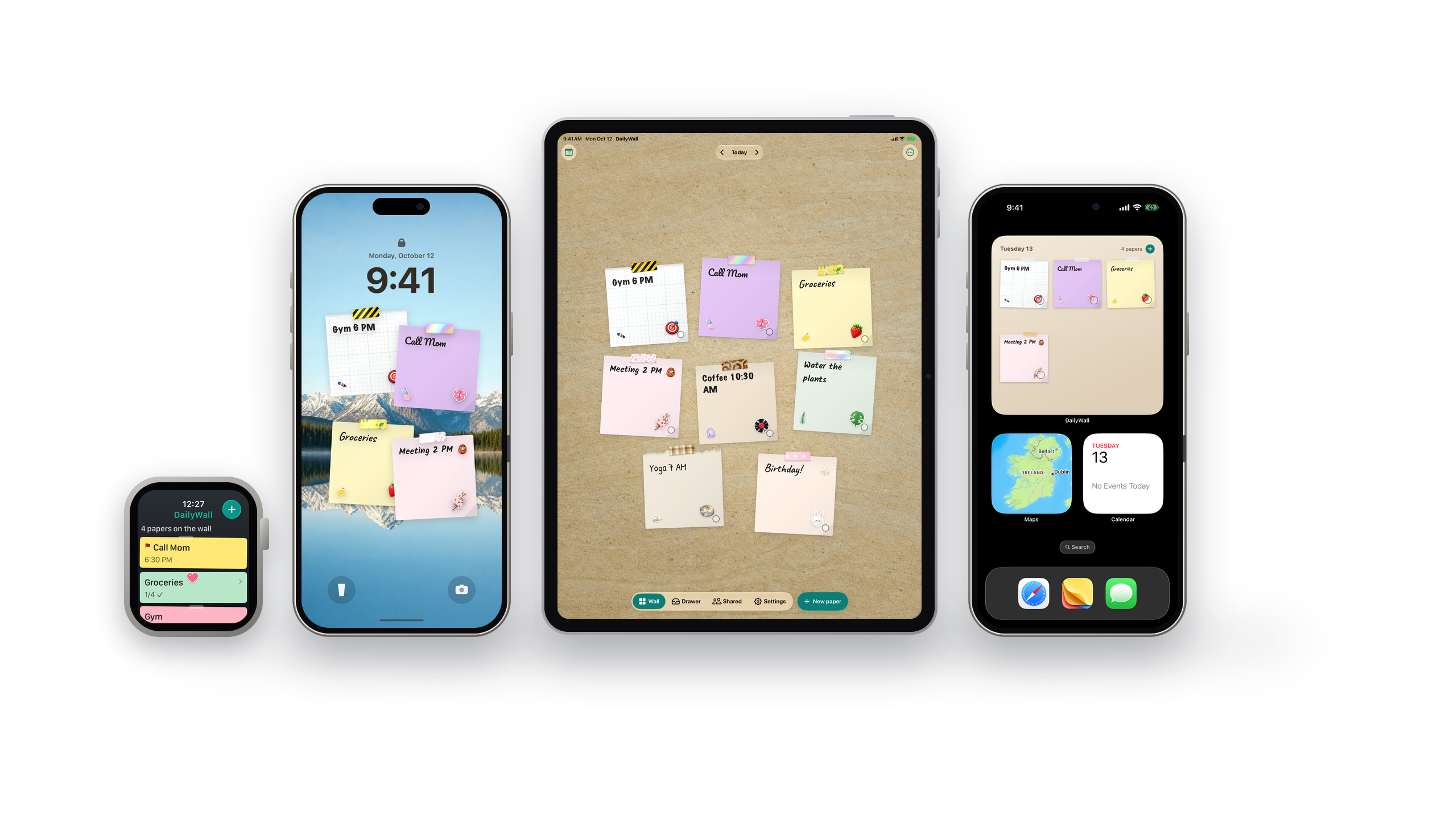 DailyWall sticky notes on iPad, iPhone and Apple Watch